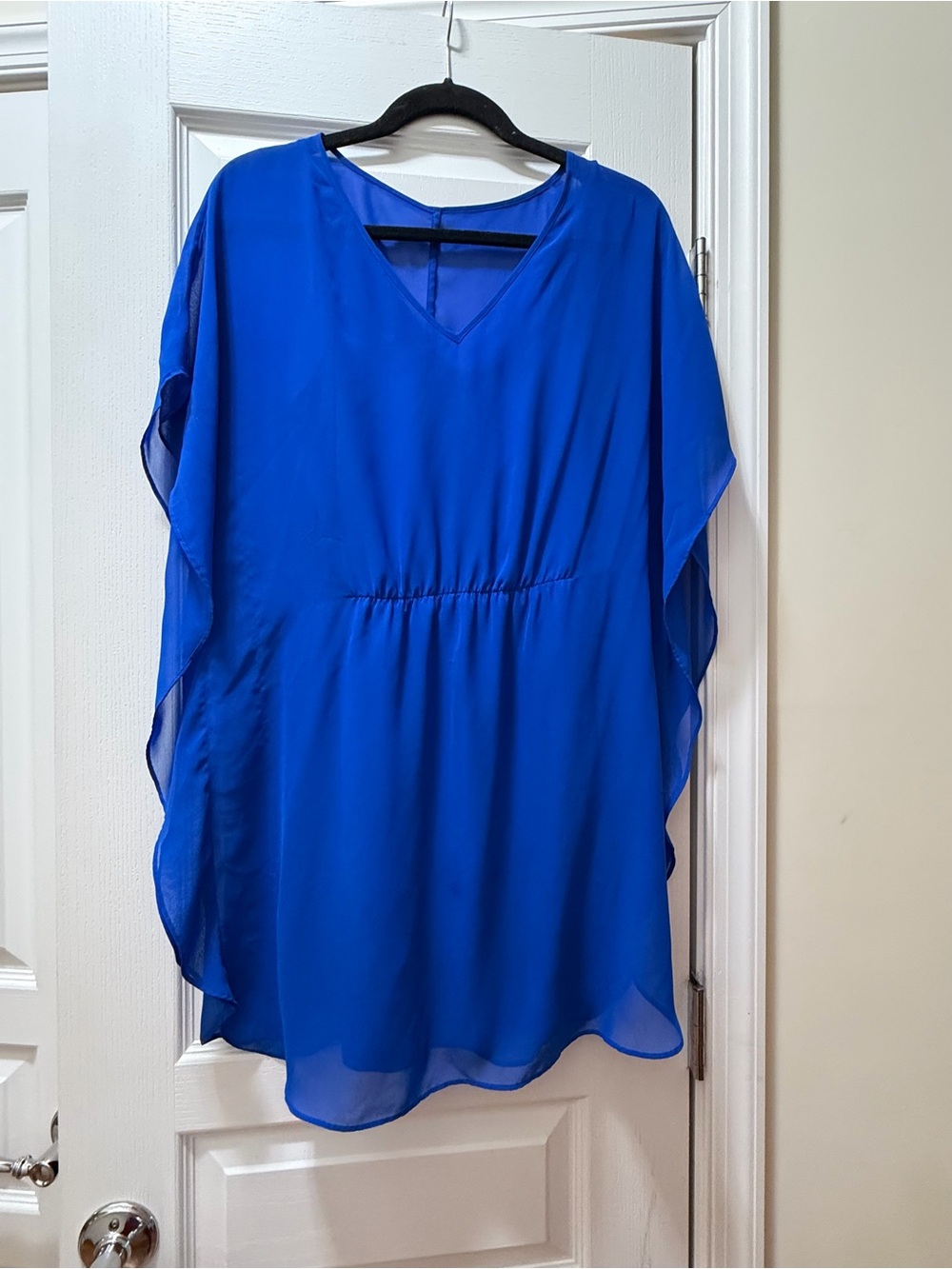 Express Sheer V-Neck Tunic in Cobalt Blue